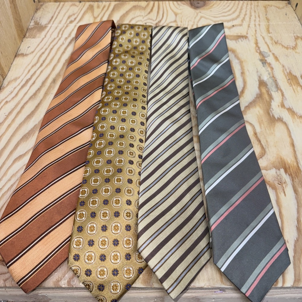 Hugo Boss Men's Tie Lot of 4 Silk Linen Italy Striped Geometric Office Style